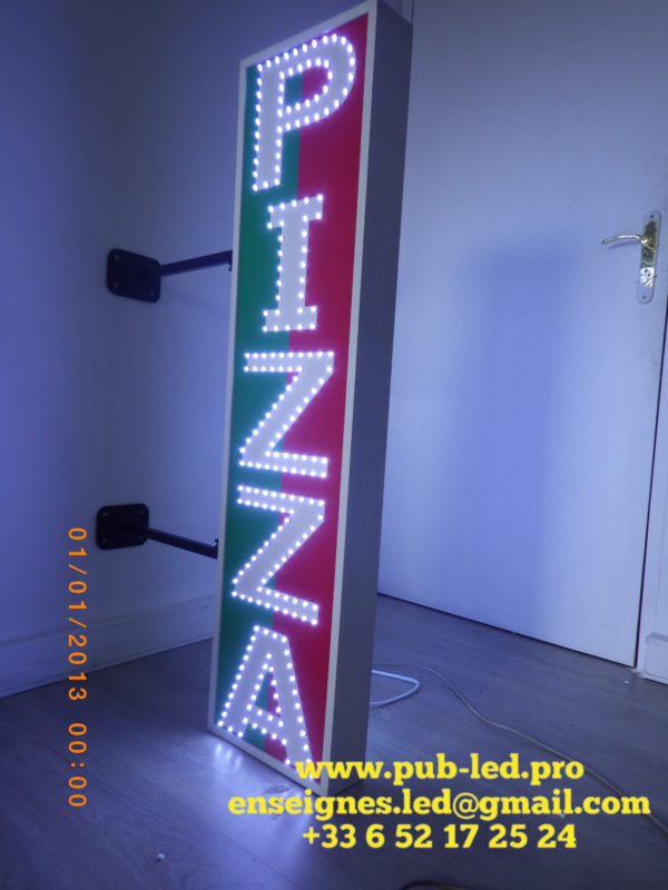 ENSEIGNE LUMINEUSE LED DOUBLE FACE PIZZA EXTÉRIEURE AVEC ANIMATION 130X33cm