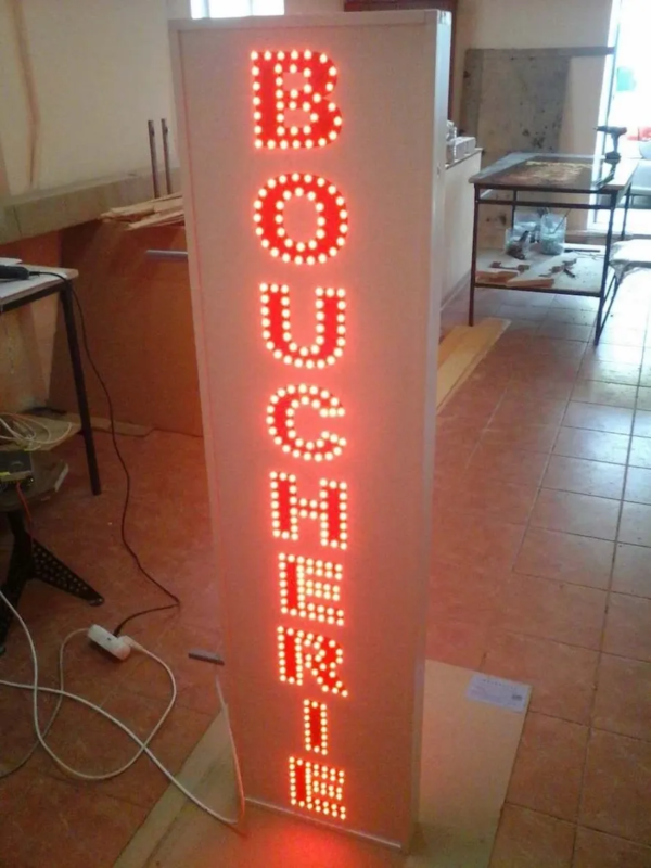 ENSEIGNE LUMINEUSE LED DOUBLE FACE BOUCHERIE EXTÉRIEURE AVEC ANIMATION 150x40cm – Image 4