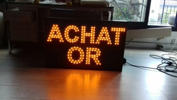 ENSEIGNE LUMINEUSE LED DOUBLE FACE ACHAT OR EXTÉRIEURE AVEC ANIMATION 90x70cm