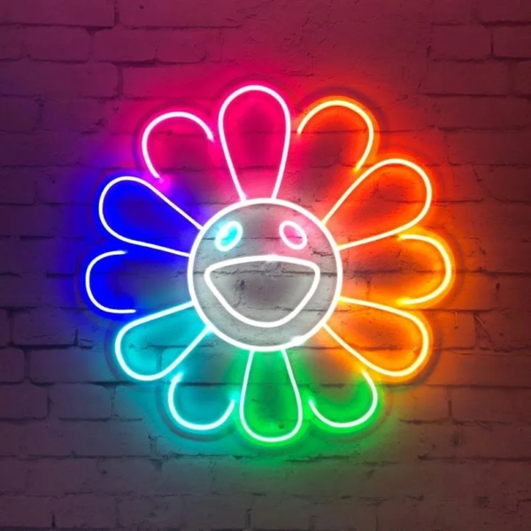 ENSEIGNE LUMINEUSE "FLEUR PAR TAKASHI MURAKAMI" NÉON FLEX PERSONNALISÉE, CHOIX DE TAILLE ET COULEUR, de 38 à 75 cm